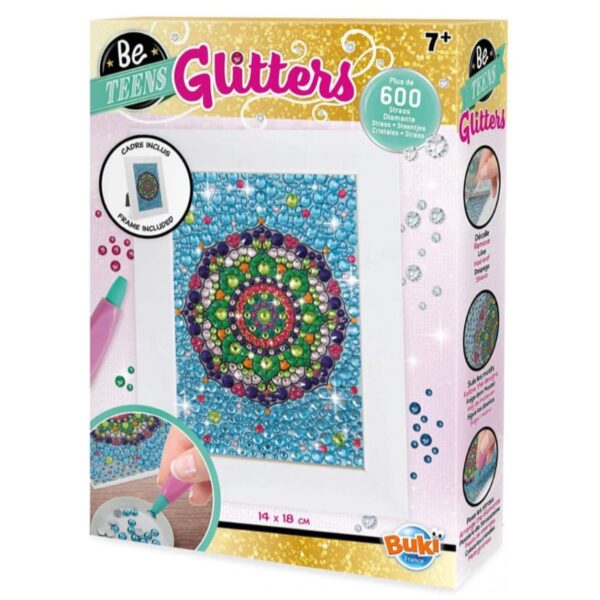 Pictură cu diamante Be Teens Glitters cu ramă inclusă, model Mandala