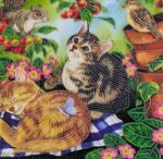 Pictură cu diamante 5D – Model Pisici în livadă, 40x50 cm
