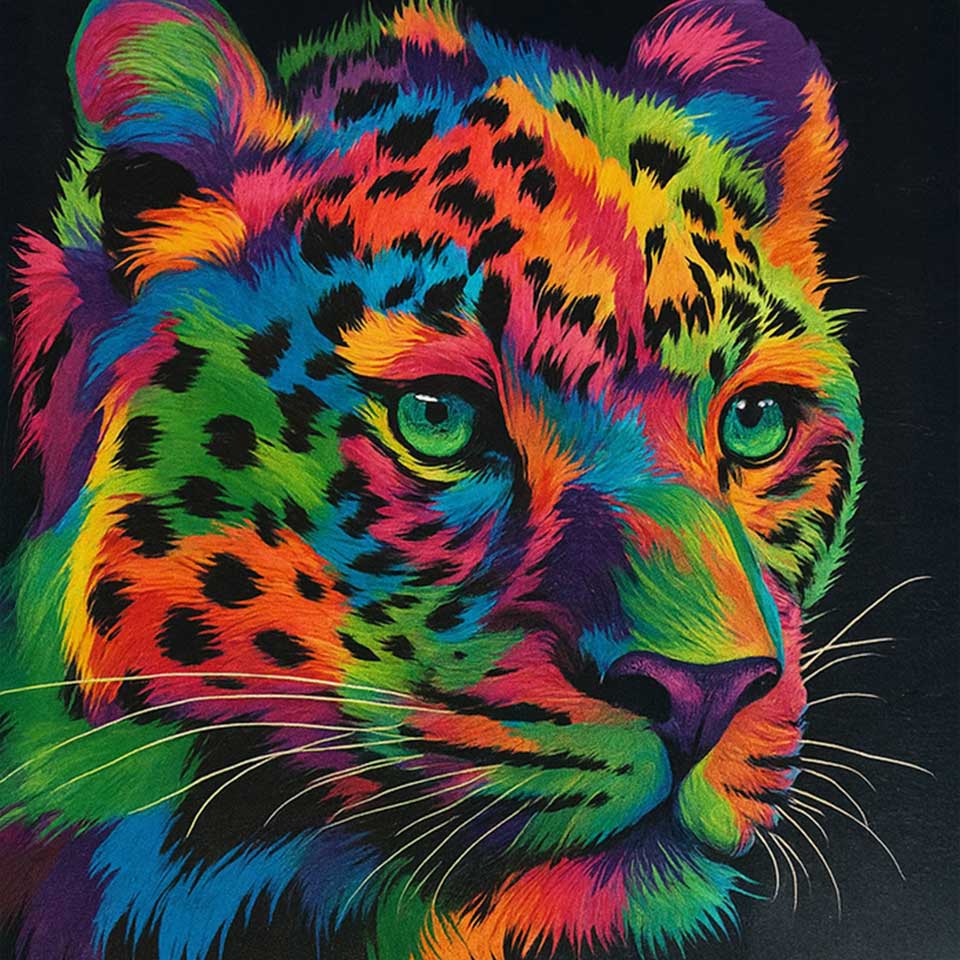 poza-6 Pictură cu diamante 5D – Model Leopard Colorat, 30x40 cm - imagine 1
