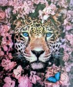 Pictură cu diamante 5D – Model Leopard Printre Flori, 30×40 cm